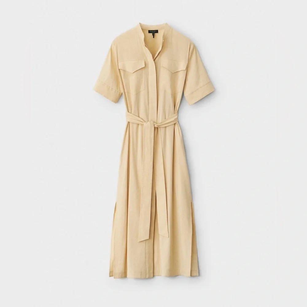 Rag & Bone Selma Linen Blend Midi Dress Size Medium - Picture 1 of 7